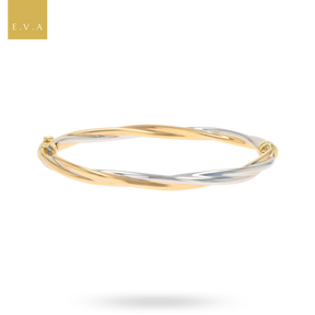 9ct Two Colour Gold Plain Twisted Tension Bangle
