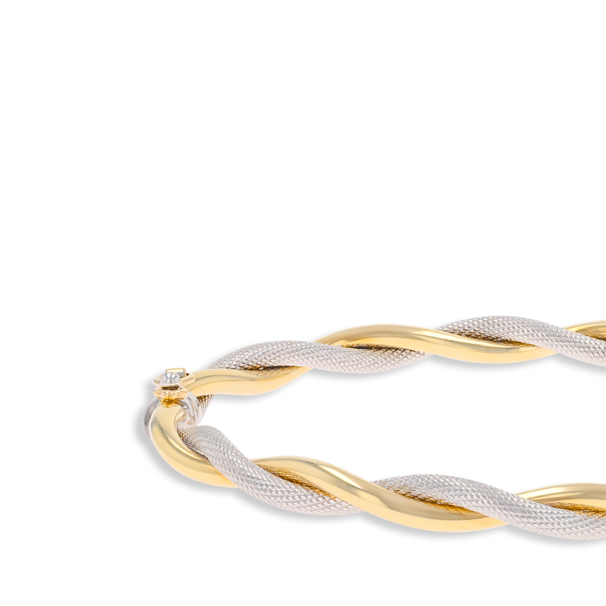 9ct Two Colour Gold Plain & Patterned Double Twist Tension Bangle