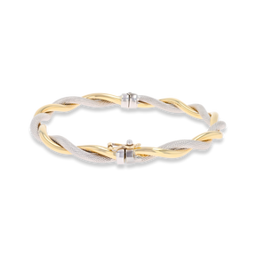 9ct Two Colour Gold Plain & Patterned Double Twist Tension Bangle