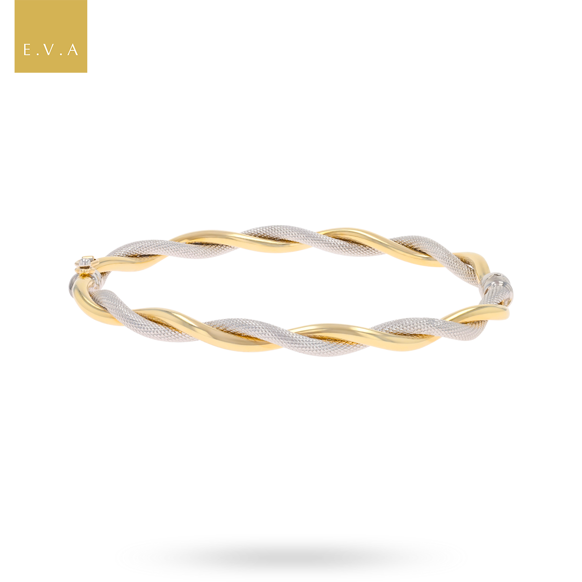 9ct Two Colour Gold Plain & Patterned Double Twist Tension Bangle