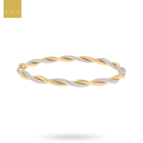 9ct Two Colour Gold Plain & Patterned Double Twist Tension Bangle