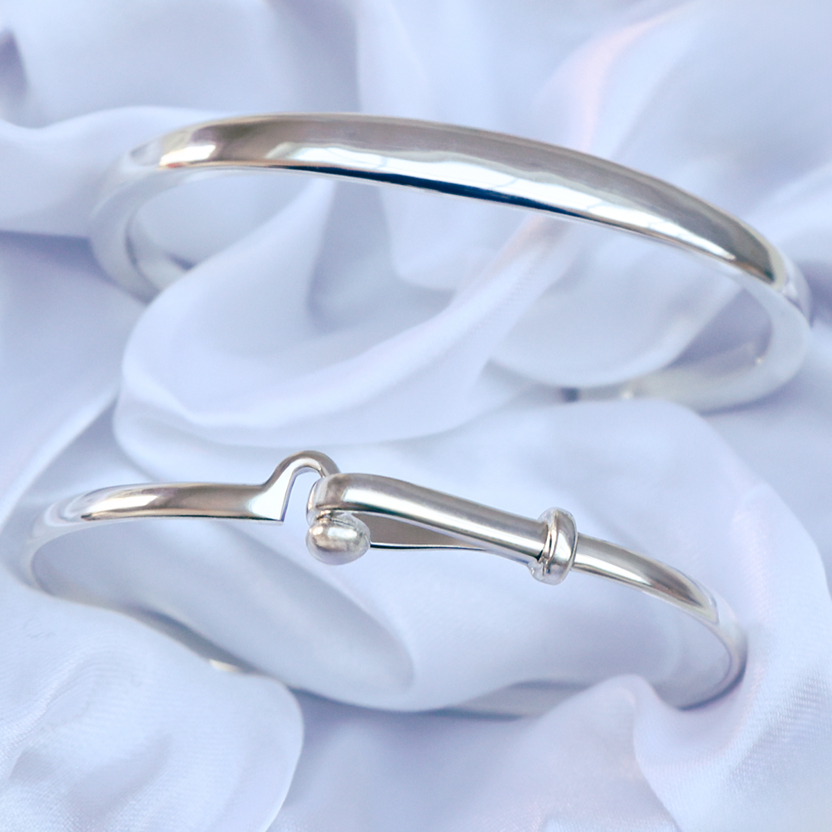 Sterling Silver Solid Square Tapered Torque Bangle & Sterling Silver Solid Hook Oval Shaped Tension Bangle