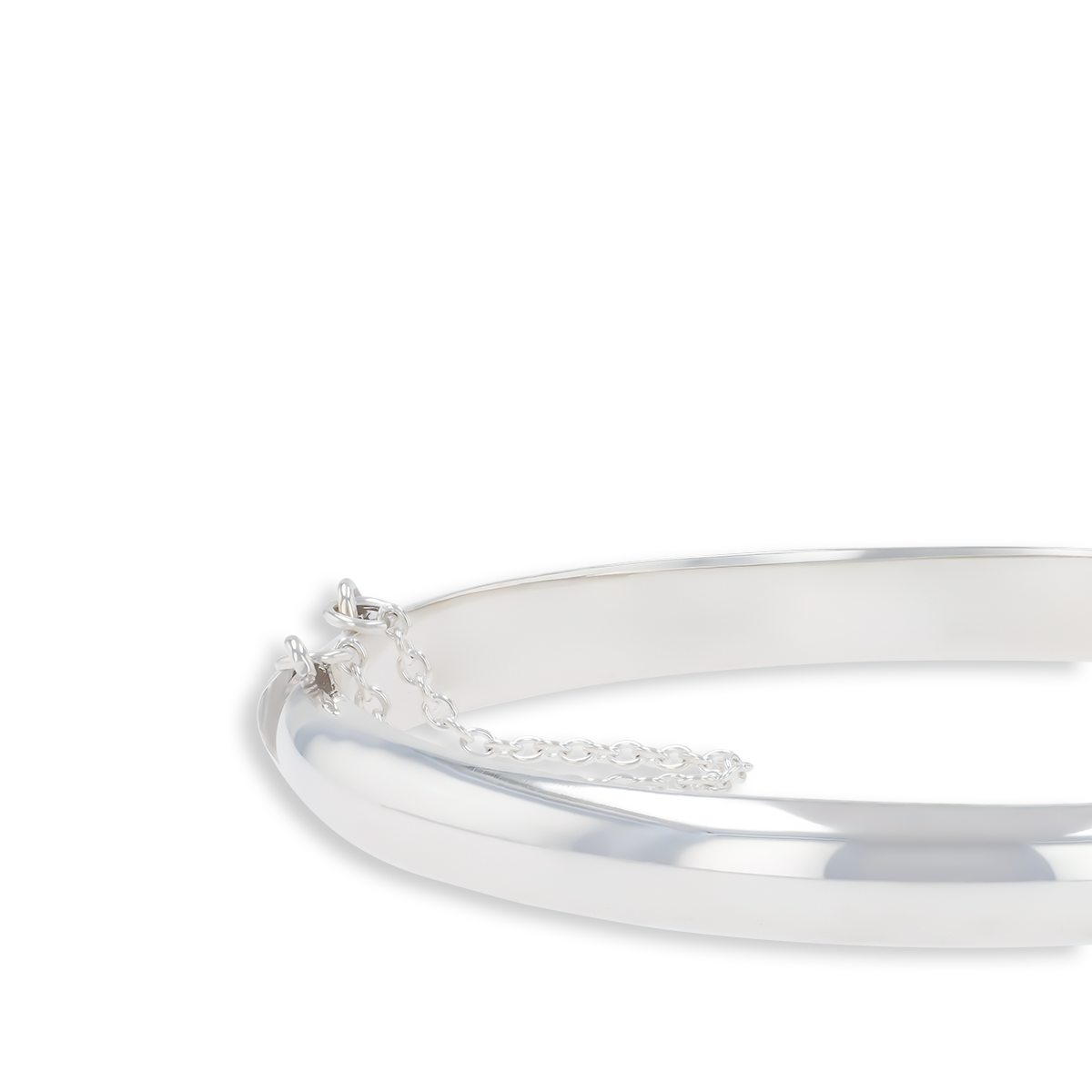 Sterling Silver Plain 7mm D Shaped Hinged Solid Bangle