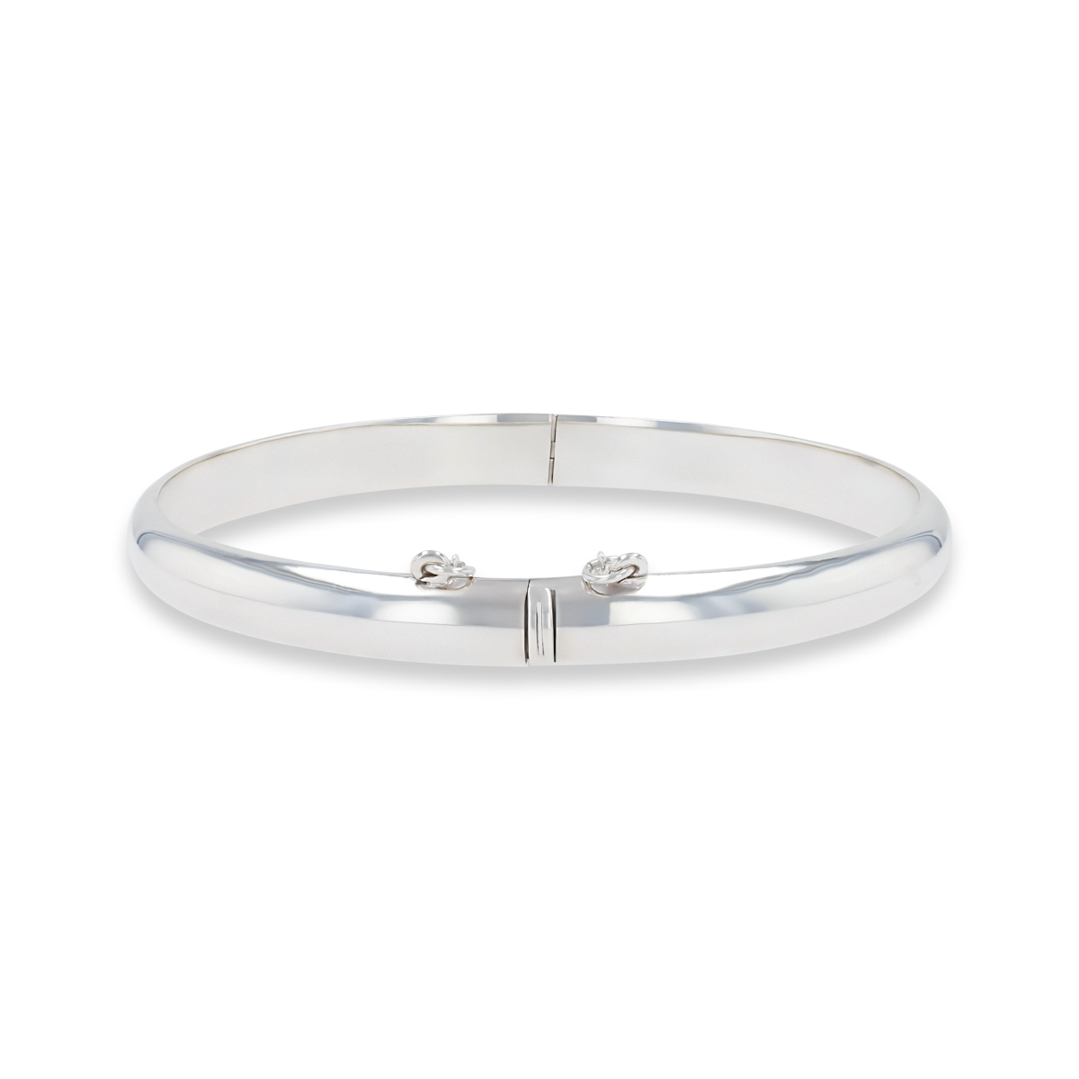 Sterling Silver Plain 7mm D Shaped Hinged Solid Bangle