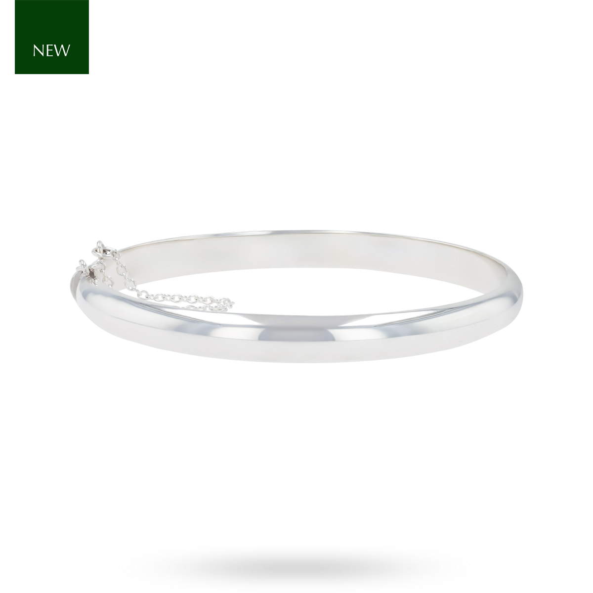 Sterling Silver Plain 7mm D Shaped Hinged Solid Bangle