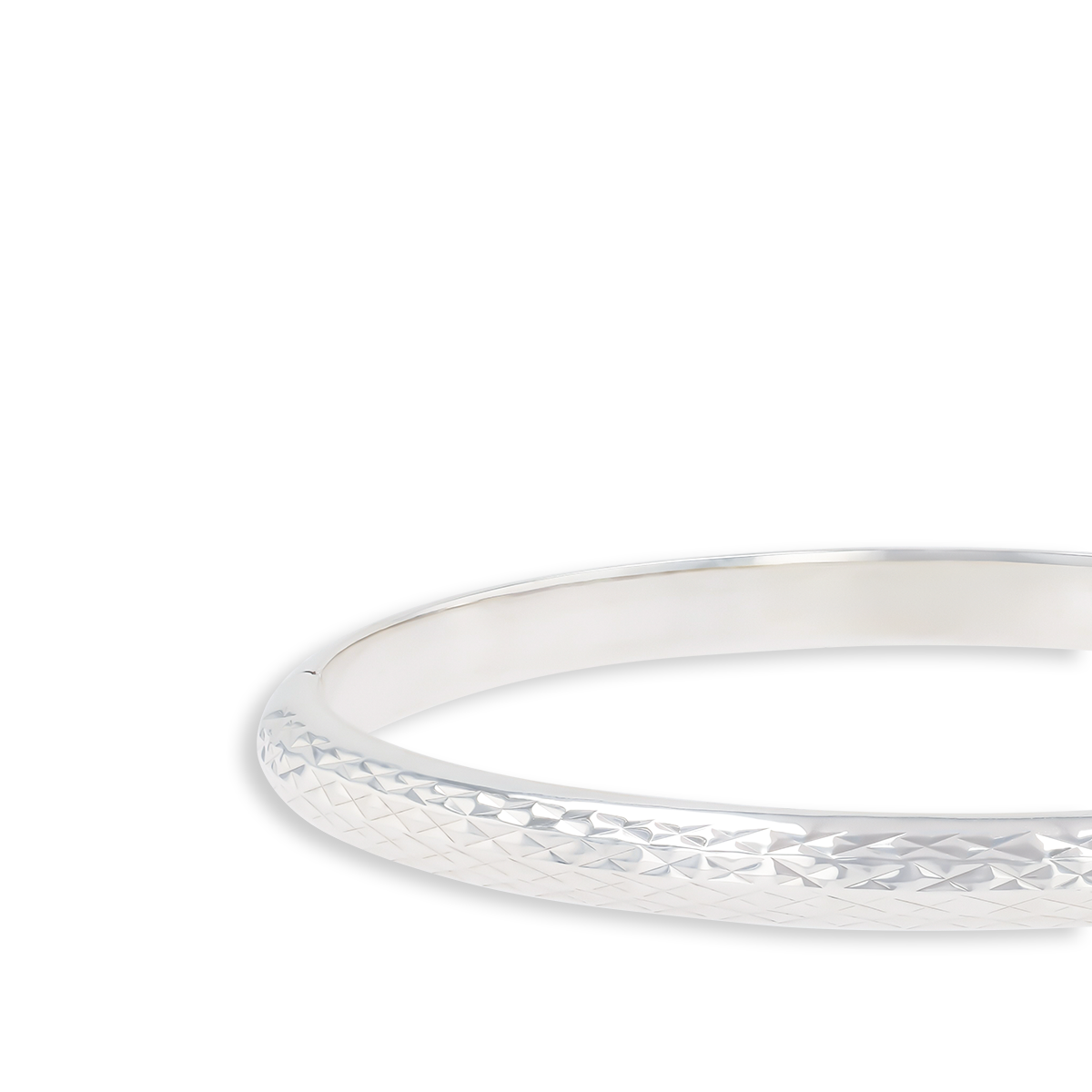 Sterling Silver Diamond Cut Star 5mm D Shaped Hinged Solid Bangle