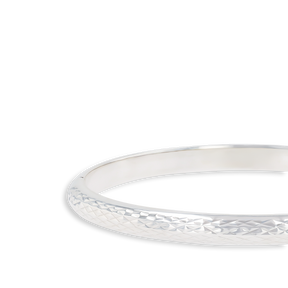 Sterling Silver Diamond Cut Star 5mm D Shaped Hinged Solid Bangle