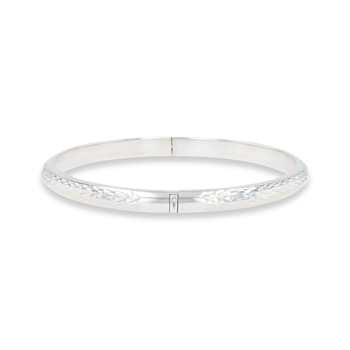 Sterling Silver Diamond Cut Star 5mm D Shaped Hinged Solid Bangle