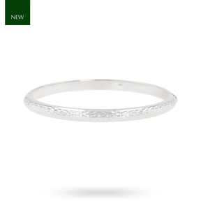 Sterling Silver Diamond Cut 5mm D Shaped Hinged Solid Bangle