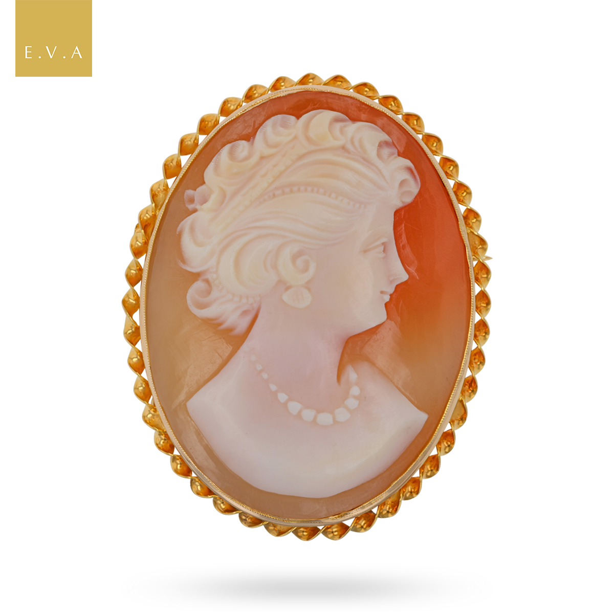 9ct Yellow Gold 35x27mm Oval Shaped Shell Cameo Brooch