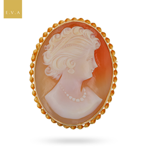 9ct Yellow Gold 35x27mm Oval Shaped Shell Cameo Brooch