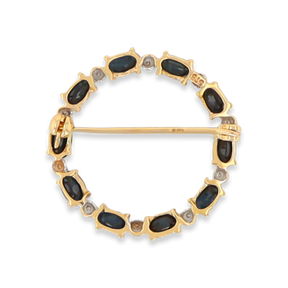 9ct Yellow Gold Sapphire & Diamond Set Circle Brooch