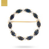9ct Yellow Gold Sapphire & Diamond Set Circle Brooch