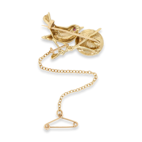 9ct Yellow Gold Bird Nest Set with Ruby & Pearls Brooch