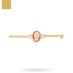 9ct Yellow Gold Oval Shaped Cameo Bar Brooch