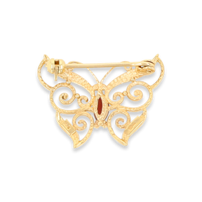 9ct Yellow Gold Garnet Set Butterfly Brooch