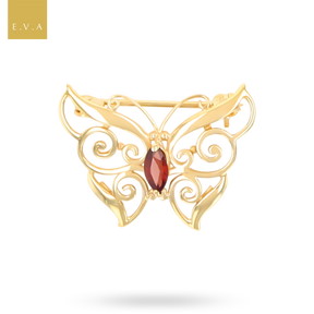 9ct Yellow Gold Garnet Set Butterfly Brooch
