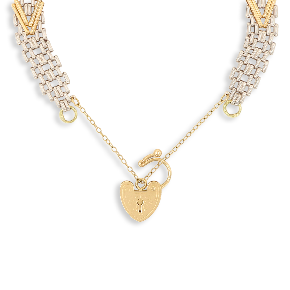 14ct Yellow & White Gold 7.5" Chevron Gate Bracelet