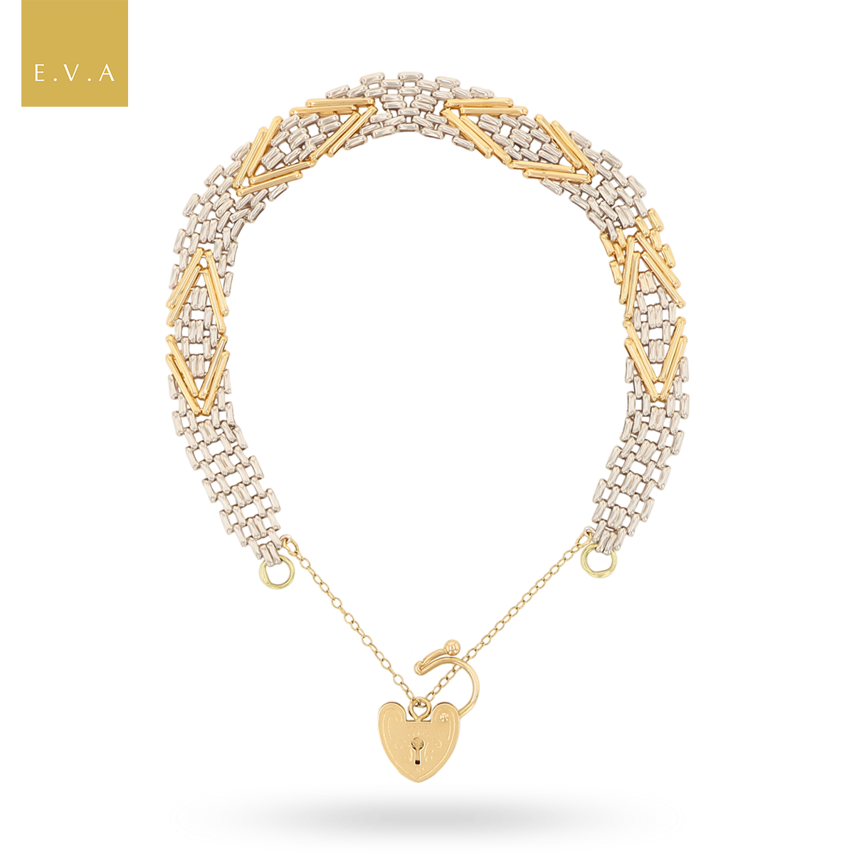 14ct Yellow & White Gold 7.5" Chevron Gate Bracelet