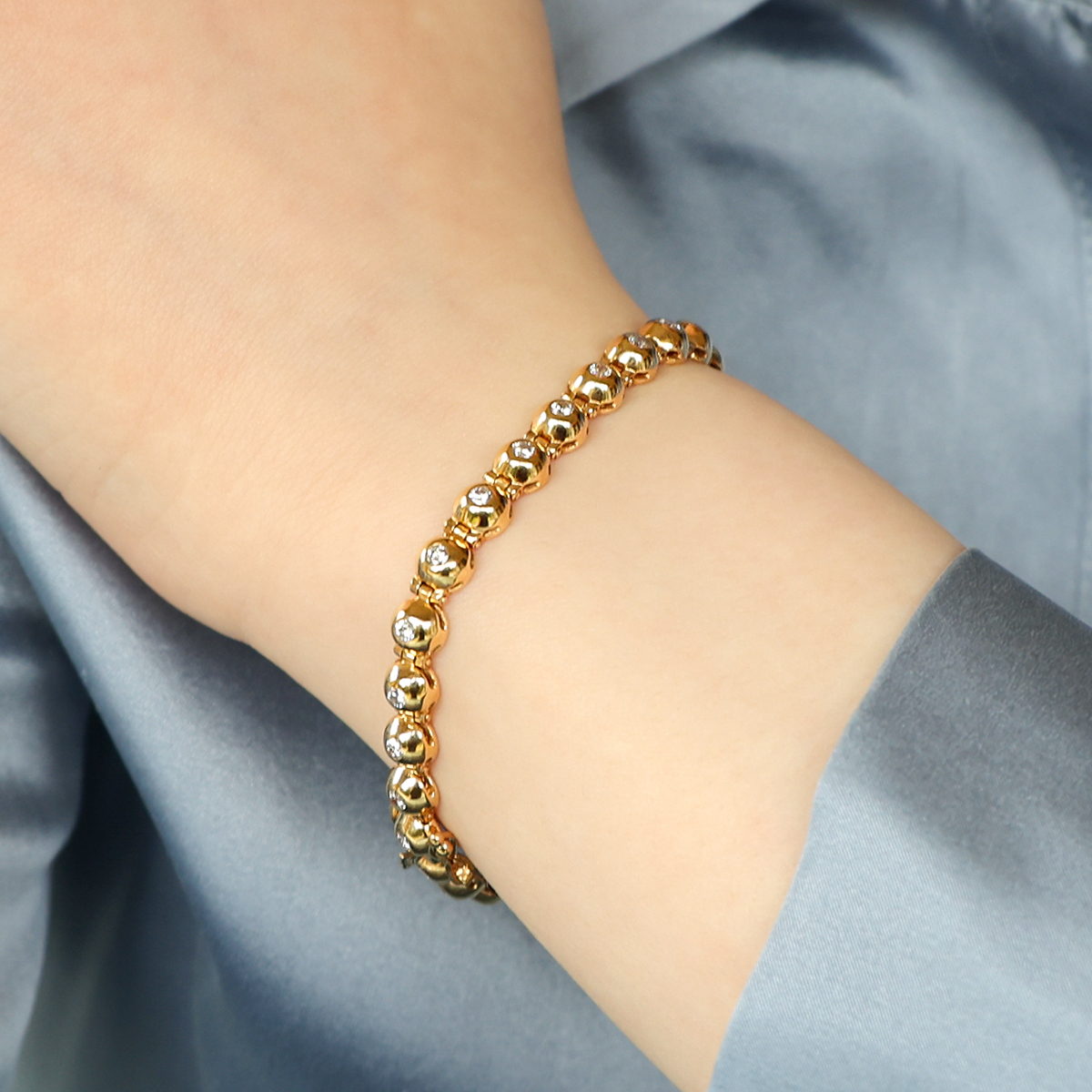 18ct Yellow Gold Diamond Set Bubble Tennis Bracelet