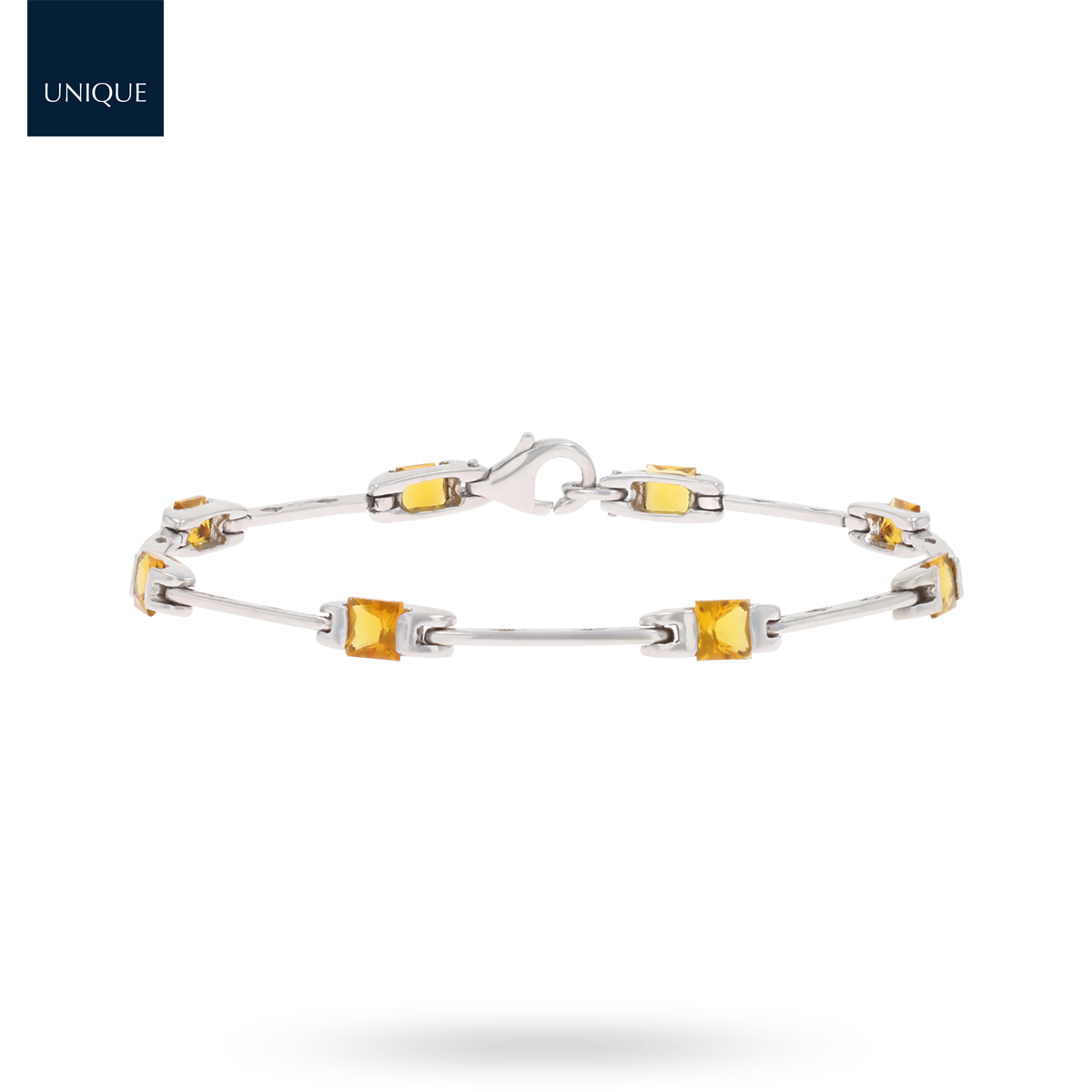 9ct White Gold Princess Cut Citrine Log Bracelet