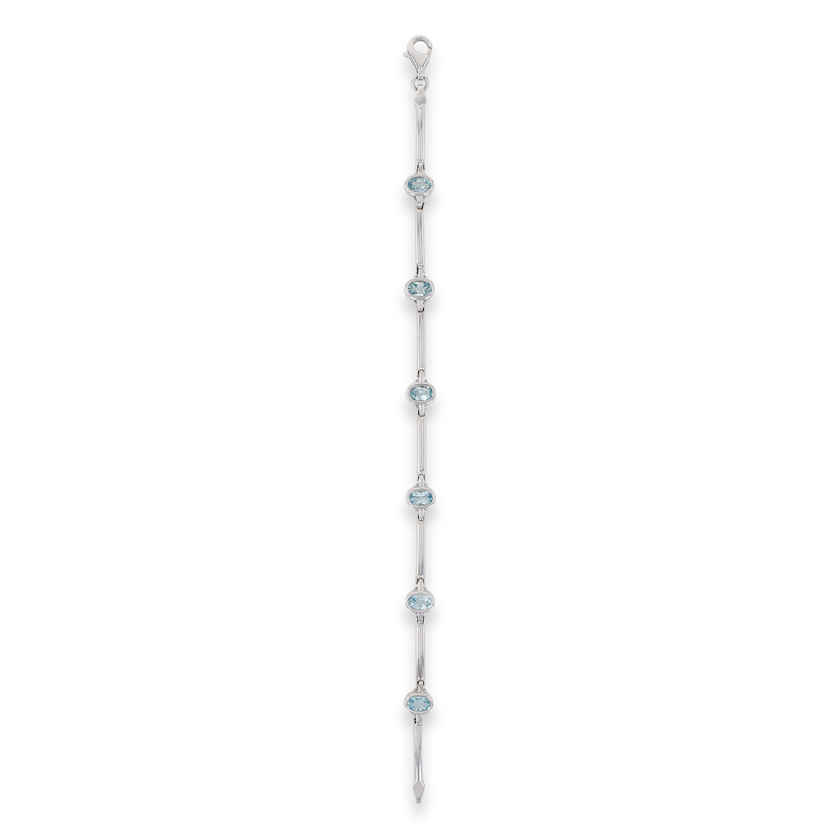 9ct White Gold Blue Topaz Set Bar Link Bracelet
