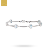 9ct White Gold Blue Topaz Set Bar Link Bracelet