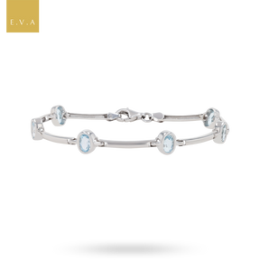 9ct White Gold Blue Topaz Set Bar Link Bracelet