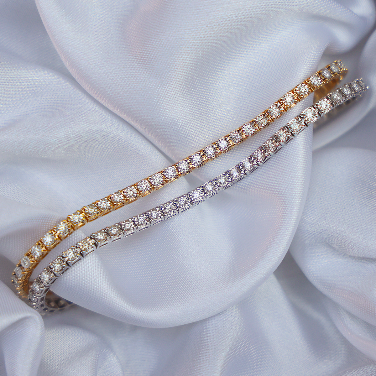 9ct Yellow Gold 1.00ct Diamond Tennis Illusion Set Bracelet & 9ct White Gold 1.00ct Diamond Tennis Illusion Set Bracelet