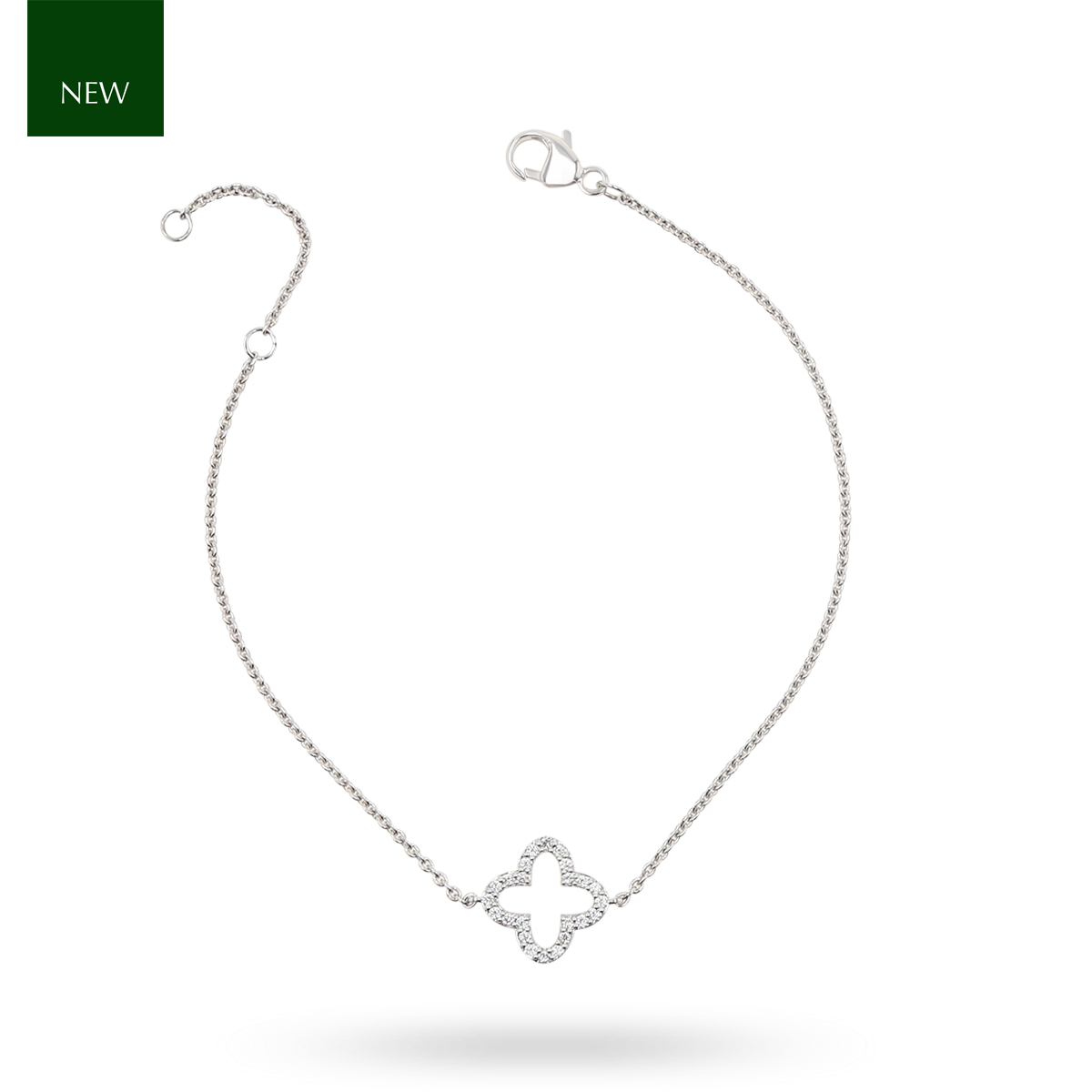 9ct White Gold Diamond Set Clover Bracelet