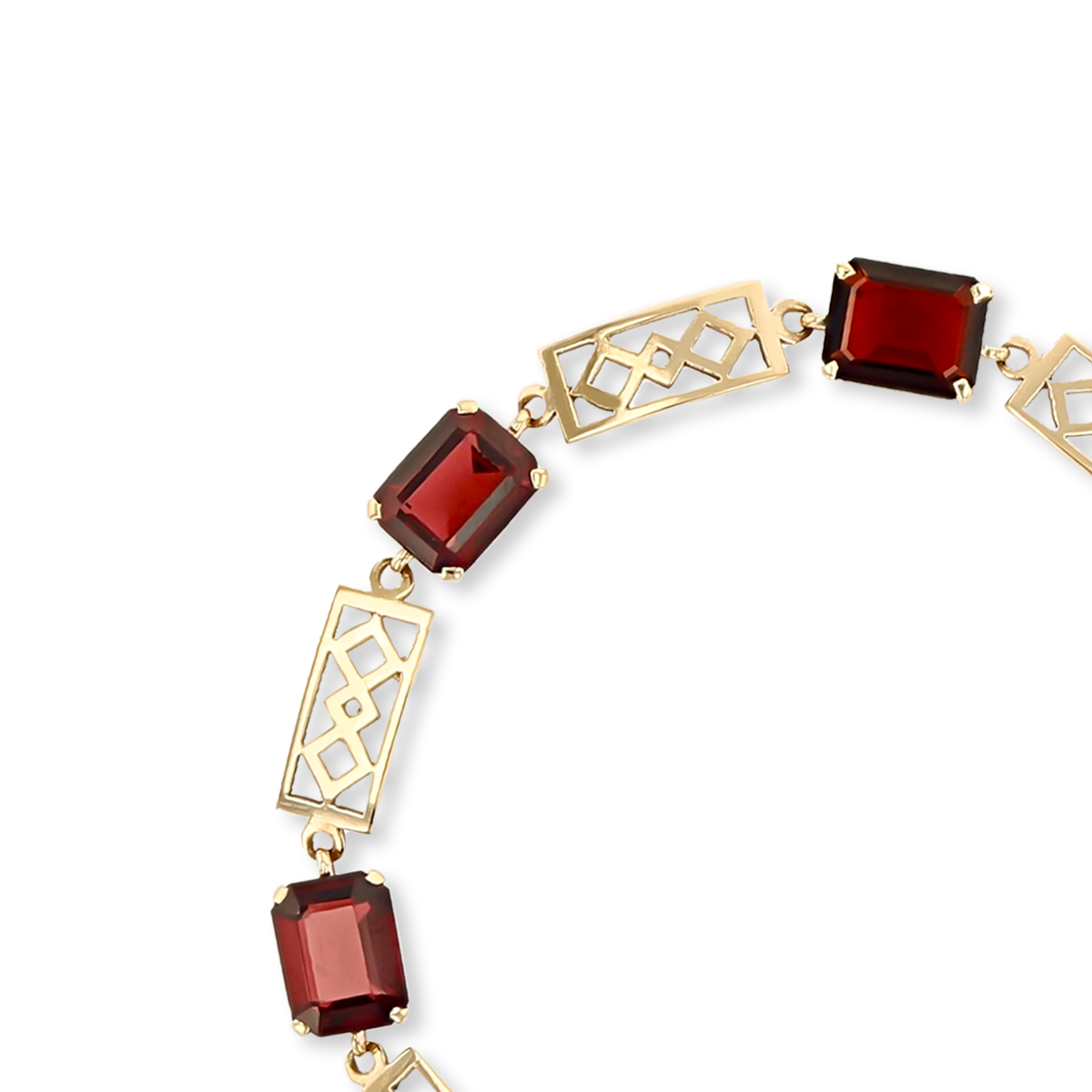 9ct Yellow Gold Garnet Set Openwork Link Bracelet