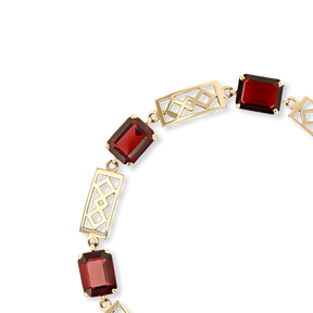 9ct Yellow Gold Garnet Set Openwork Link Bracelet