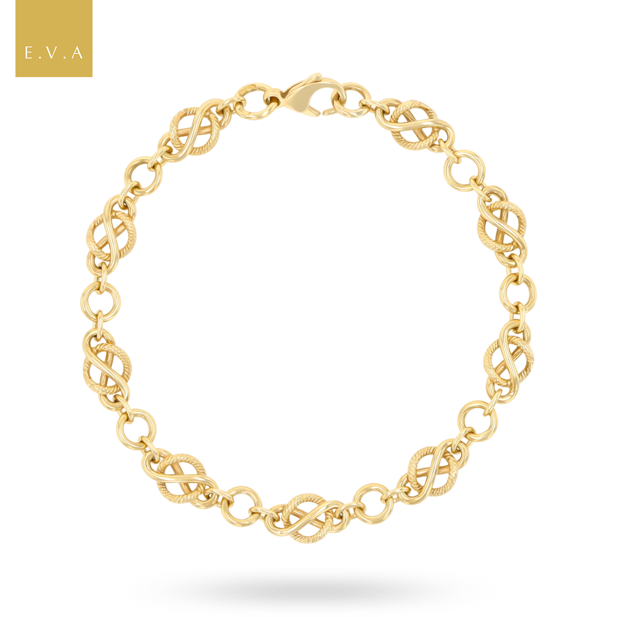 9ct Yellow Gold Twisted Circle Infinity Link Bracelet