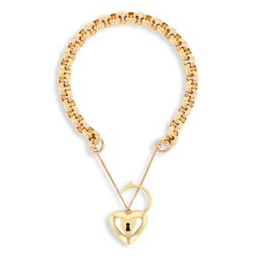 9ct Yellow Gold Hollow Belcher with Puffed Heart Shaped Padlock Bracelet