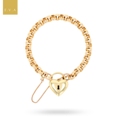 9ct Yellow Gold Hollow Belcher with Puffed Heart Shaped Padlock Bracelet