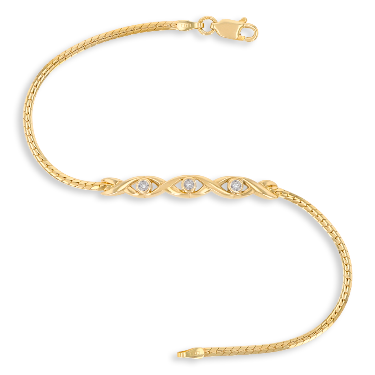9ct Yellow Gold Diamond Set Twist Bar Herringbone Bracelet