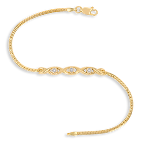9ct Yellow Gold Diamond Set Twist Bar Herringbone Bracelet