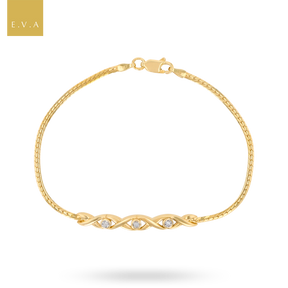 9ct Yellow Gold Diamond Set Twist Bar Herringbone Bracelet
