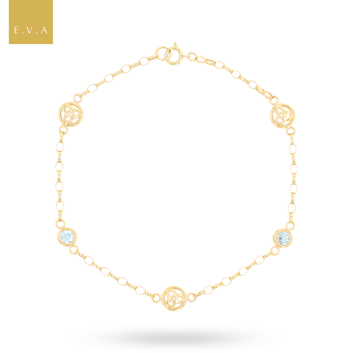 9ct Yellow Gold Trinity Knot Blue Topaz Bracelet
