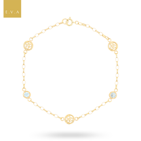 9ct Yellow Gold Trinity Knot Blue Topaz Bracelet