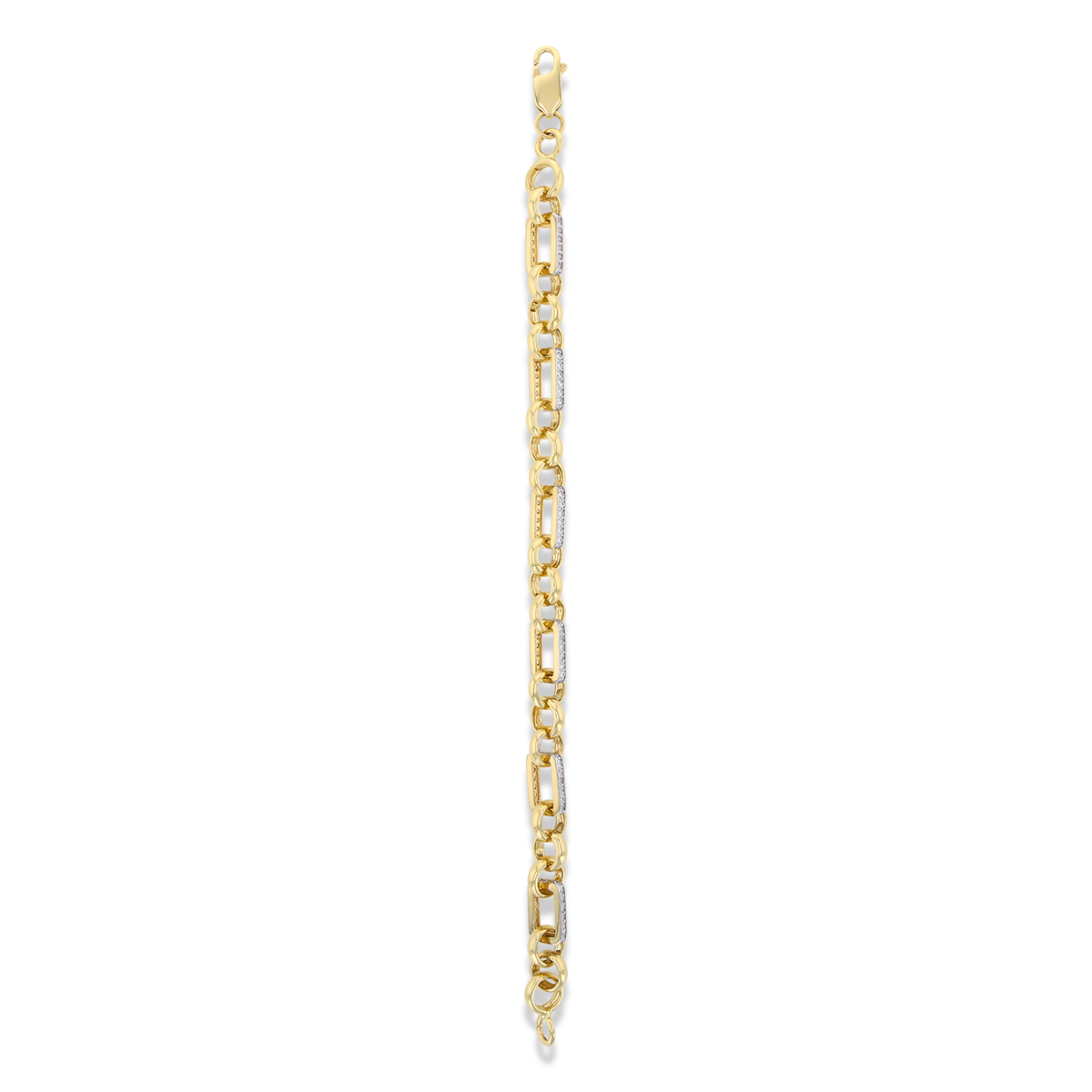 9ct Yellow Gold Belcher & Cubic Zirconia Set Bar Link Bracelet