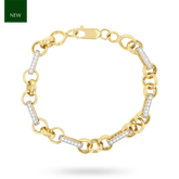 9ct Yellow Gold Belcher & Cubic Zirconia Set Bar Link Bracelet