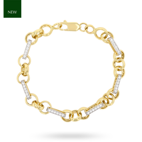 9ct Yellow Gold Belcher & Cubic Zirconia Set Bar Link Bracelet