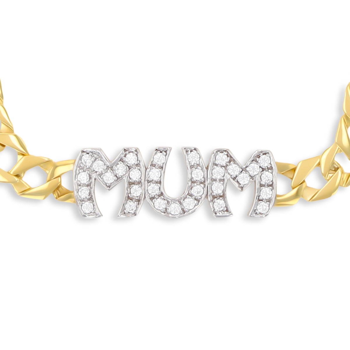 9ct Yellow Gold Large Cubic Zirconia MUM Curb Link Bracelet