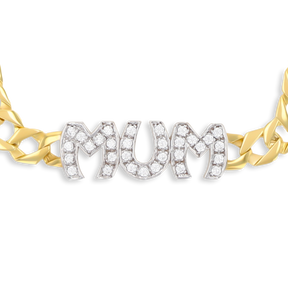 9ct Yellow Gold Large Cubic Zirconia MUM Curb Link Bracelet