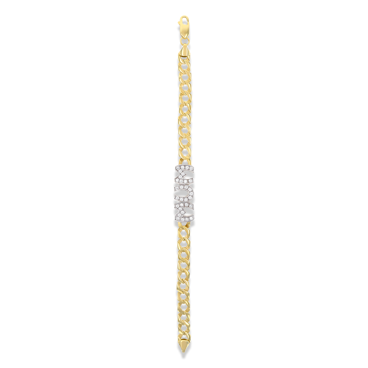 9ct Yellow Gold Large Cubic Zirconia MUM Curb Link Bracelet