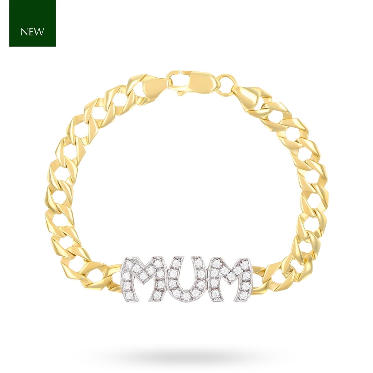 9ct Yellow Gold Large Cubic Zirconia MUM Curb Link Bracelet