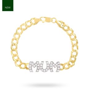 9ct Yellow Gold Large Cubic Zirconia MUM Curb Link Bracelet