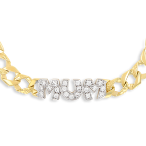 9ct Yellow Gold Cubic Zirconia MUM Plain & Engraved Curb Link Bracelet