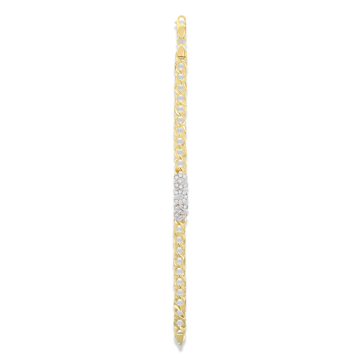 9ct Yellow Gold Cubic Zirconia MUM Plain & Engraved Curb Link Bracelet